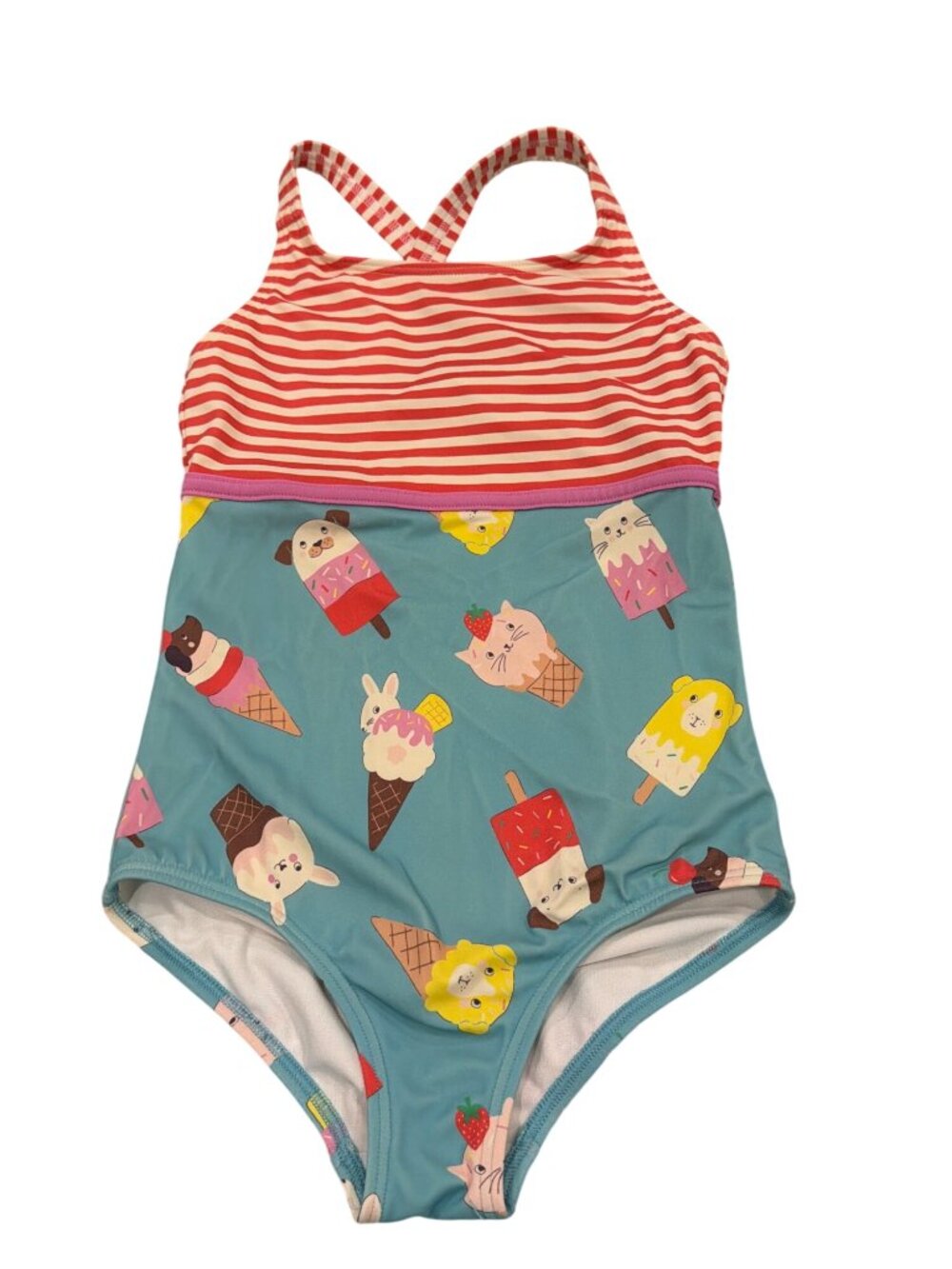 Mini Boden Girls Ice Cream Animals Swimsuit Striped & Patterned Size 6-7